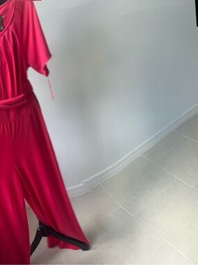 Women's Hot Pink Wide-Leg Jumpsuit with Self-Tie Waist